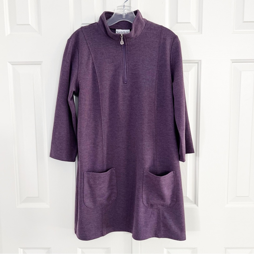 NorthStyle Plum Ponte Knit Tunic Top Front Pockets in Plum Medium